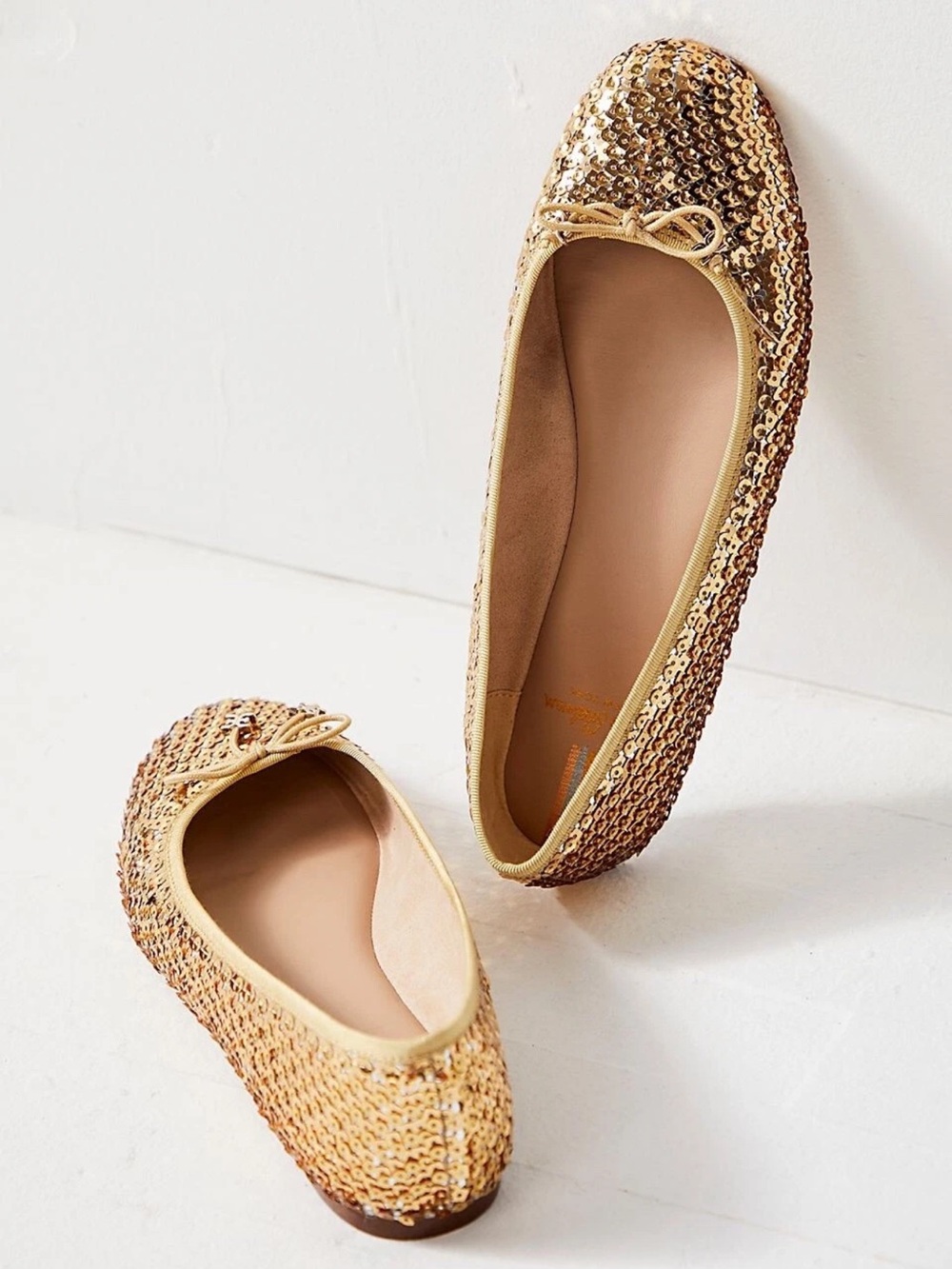 NWOT Sam Edelman Felicia Luxe Glitter Sequin Ballet Flats Bow Gold Metallic 9.5 - Picture 3 of 8